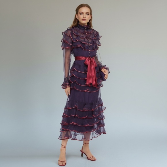 New Zimmerman Belted tiered silk- organza midi dress Size 4 - Picture 1 of 7